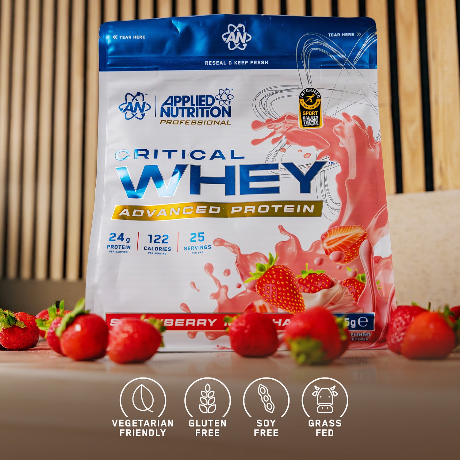 Applied Nutrition Critical Whey protein powder Strawberry Milkshake 825g, imported from the UK