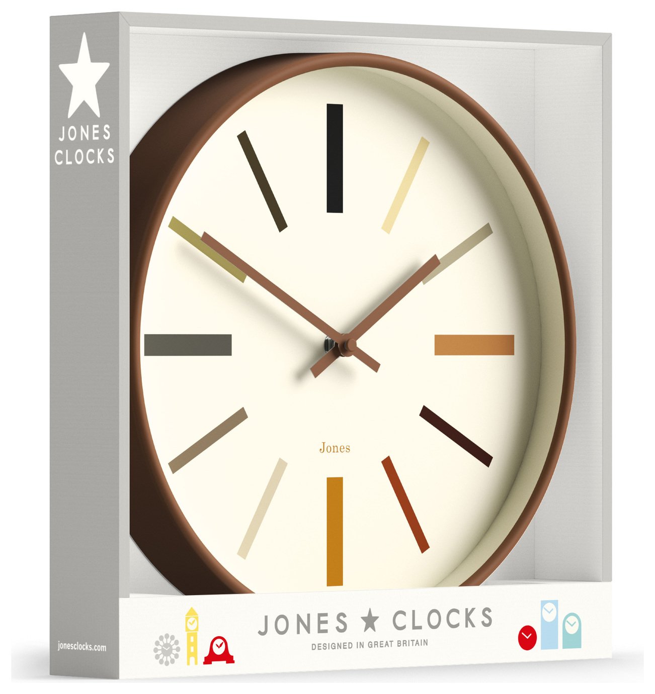 Jones wall clock Kiwi Brown 30cm, UK version
