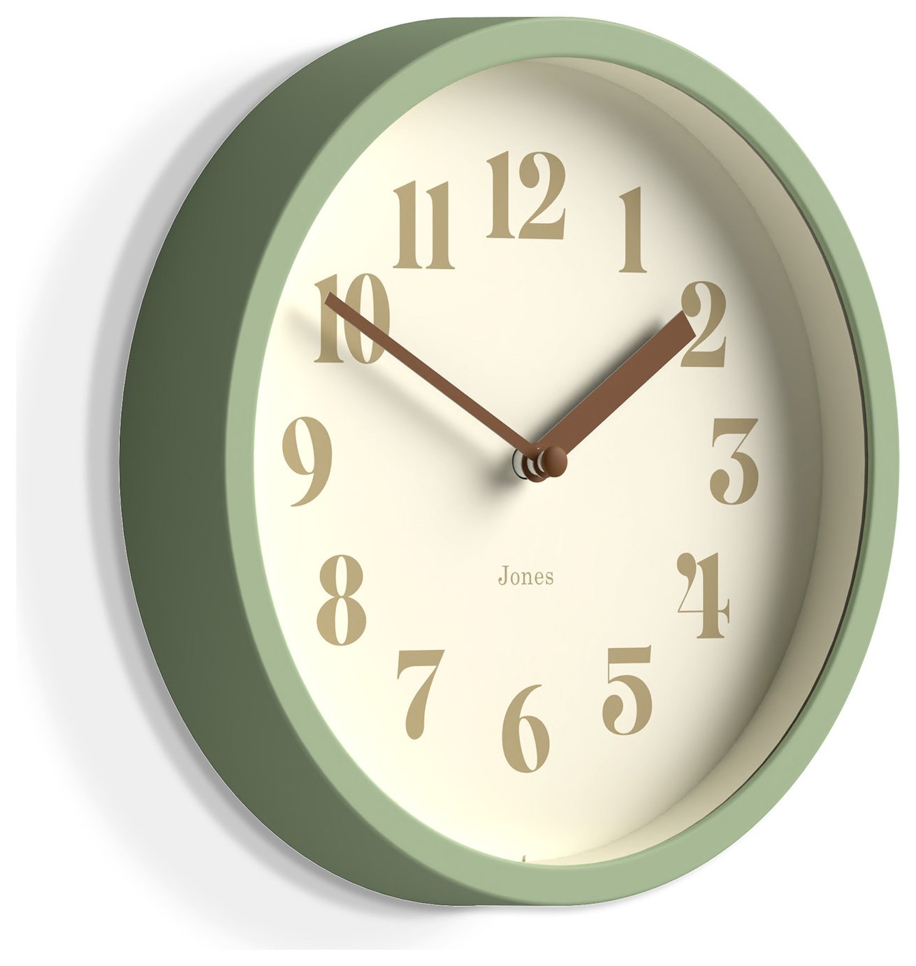 Jones Clocks green analogue wall clock 20cm diameter, UK version