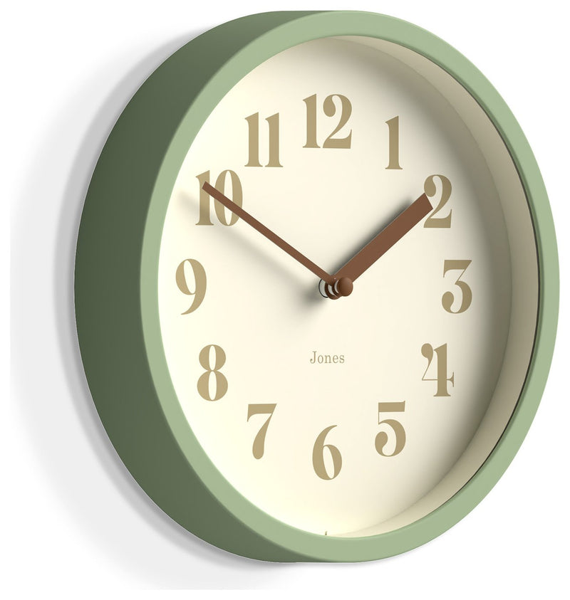 Jones Clocks green analogue wall clock 20cm diameter, UK version