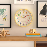Jones Clocks kids analogue wall clock yellow 25cm diameter, UK version