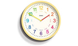 Jones Clocks kids analogue wall clock yellow 25cm diameter, UK version