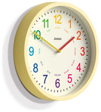 Jones Clocks kids analogue wall clock yellow 25cm diameter, UK version