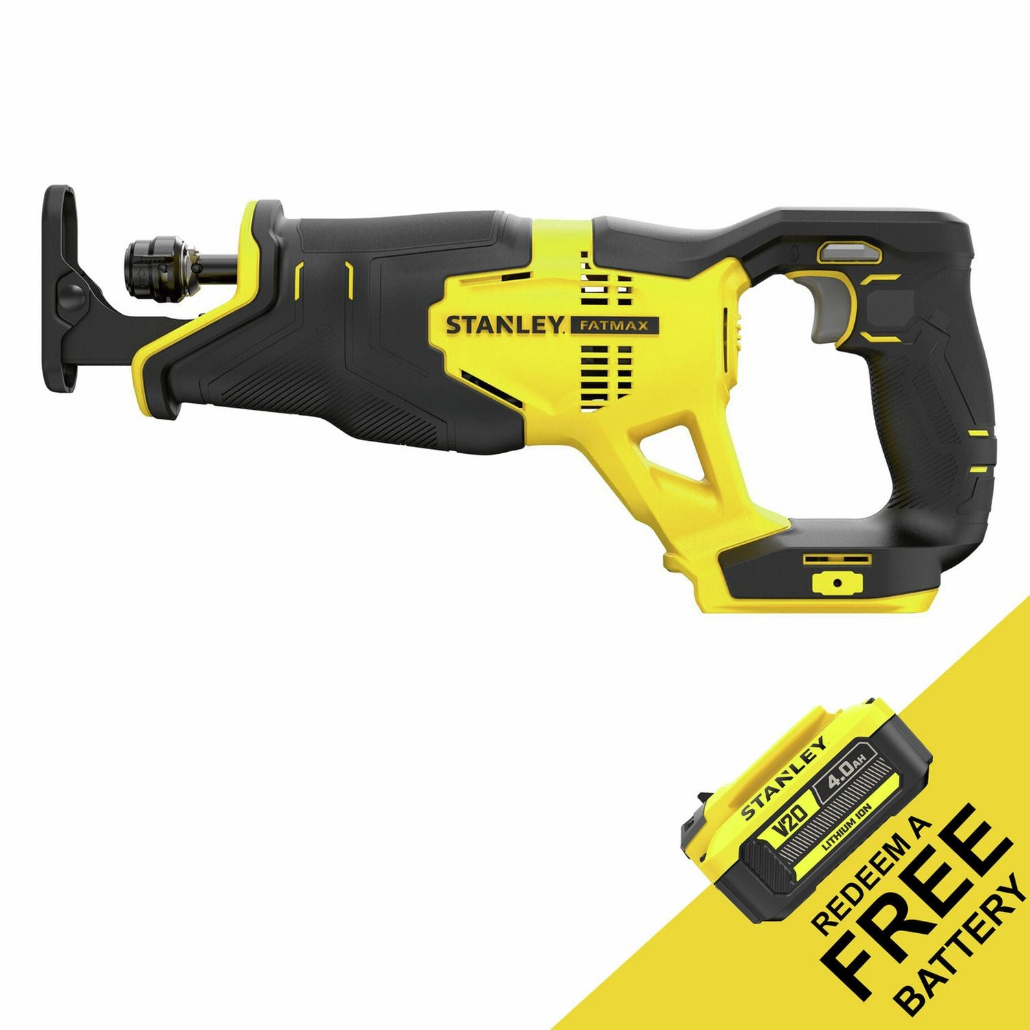 Stanley Fatmax V20 18V reciprocating saw with 2Ah battery (British brand)