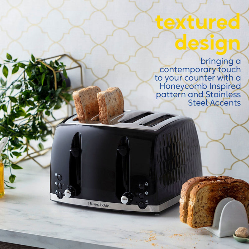 Russell Hobbs Honeycomb 4-slice toaster black, imported from the UK