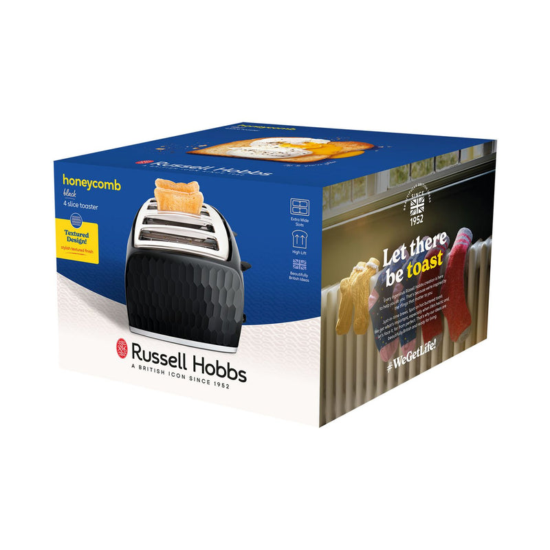 Russell Hobbs Honeycomb 4-slice toaster black, imported from the UK
