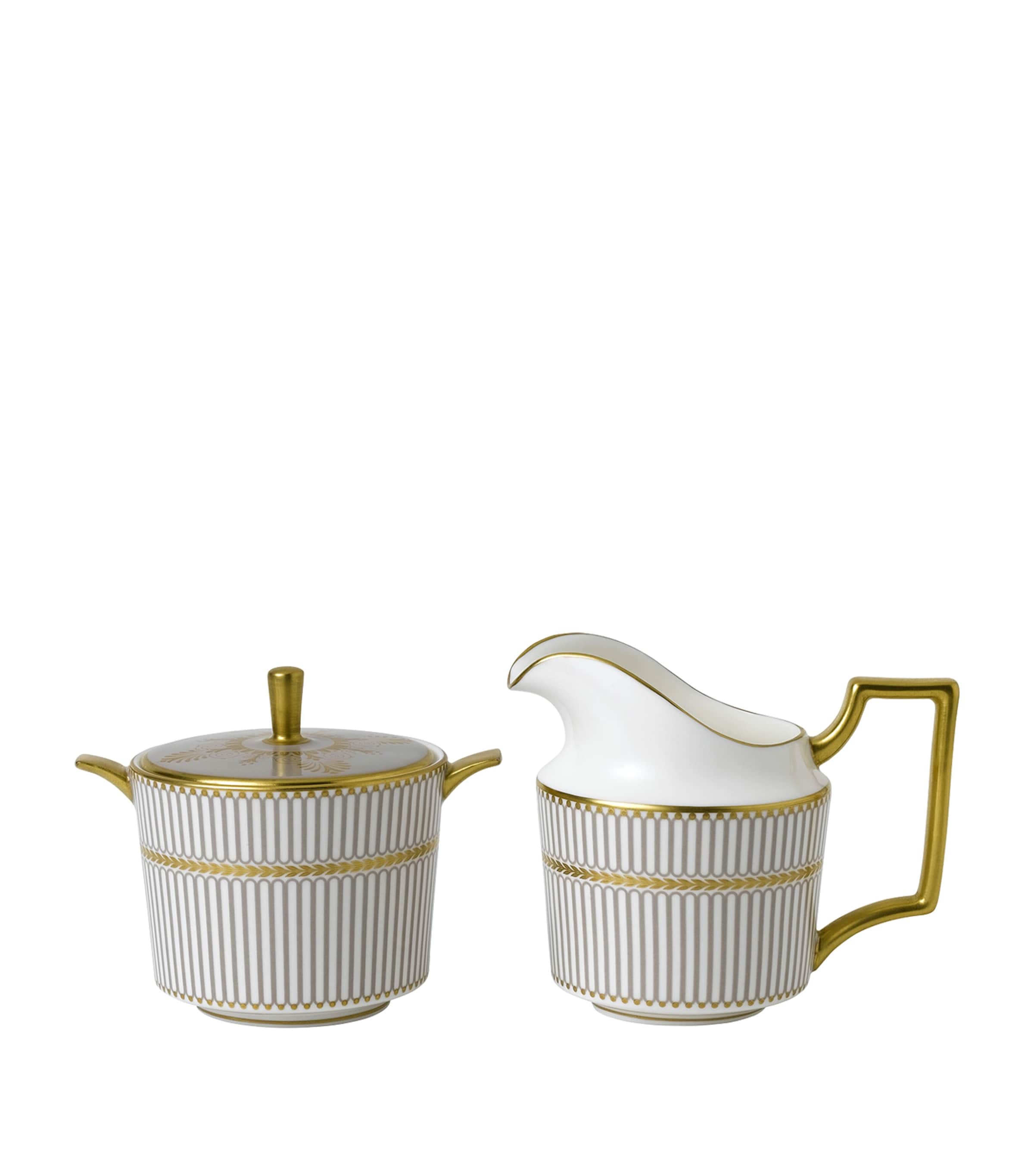 Wedgwood Anthemion Grey cream jug and sugar bowl set (British brand)