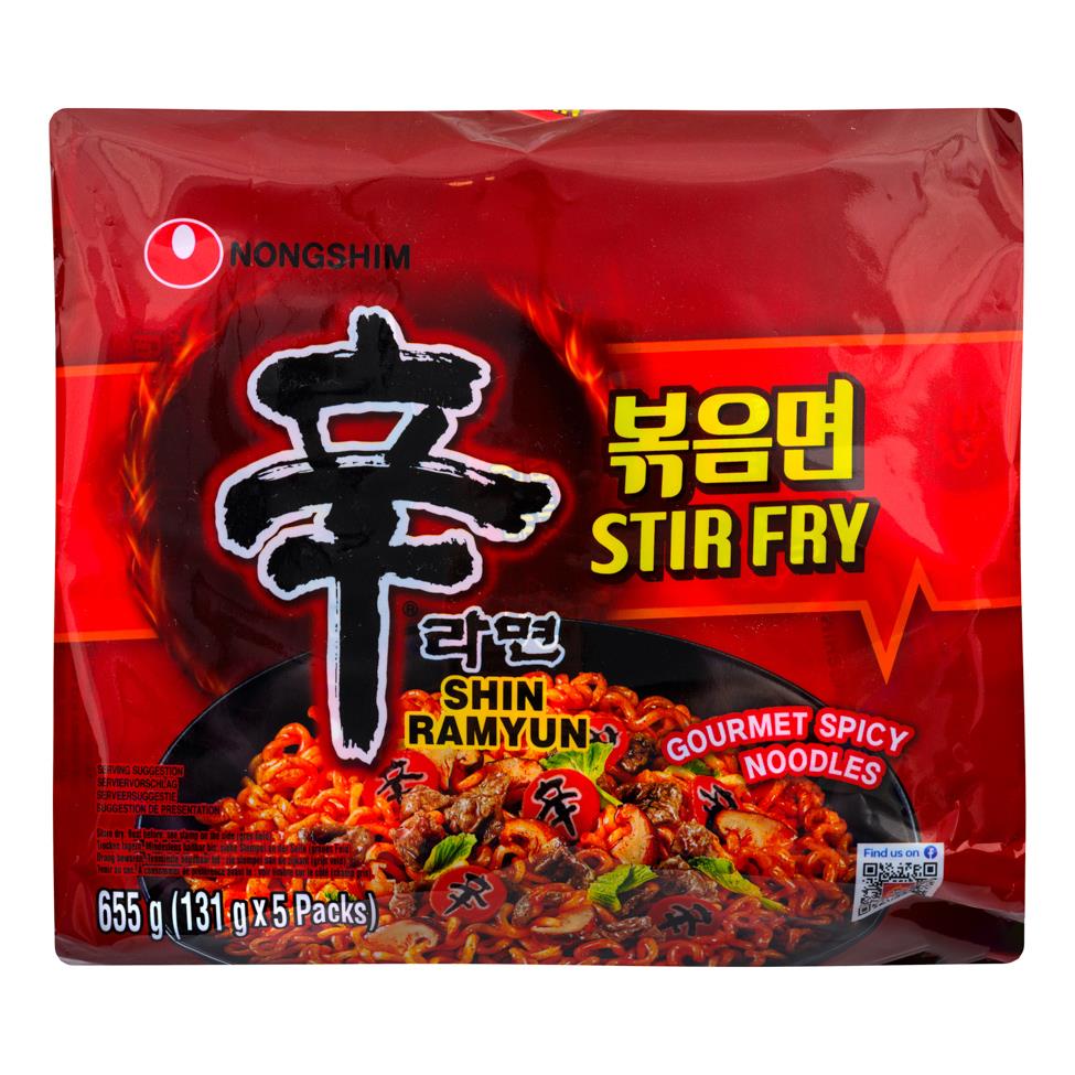 Nongshim Shin Ramyun stir fry noodles 5-pack, imported from the UK