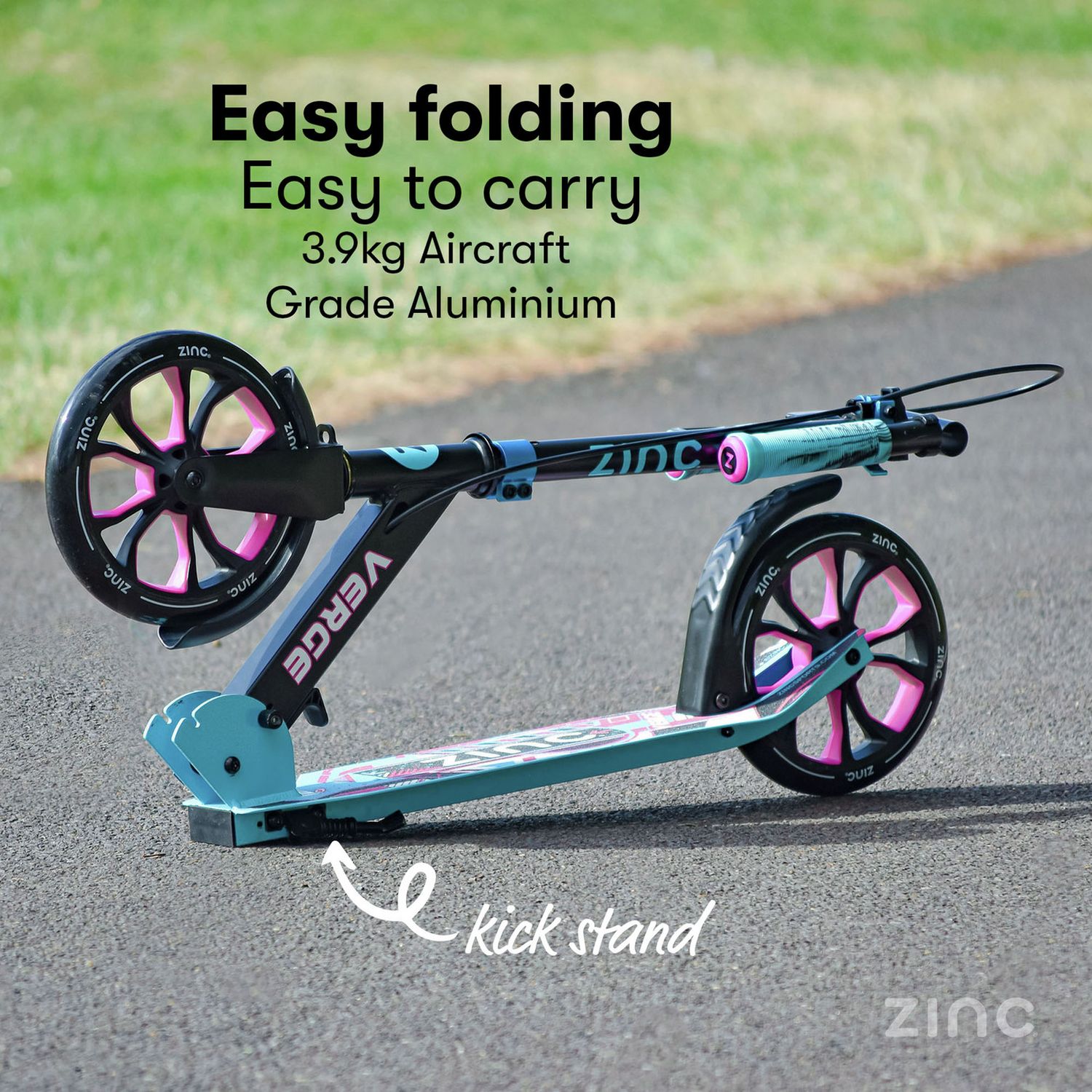 Zinc Verge Pro foldable big wheel scooter pink and blue - British product