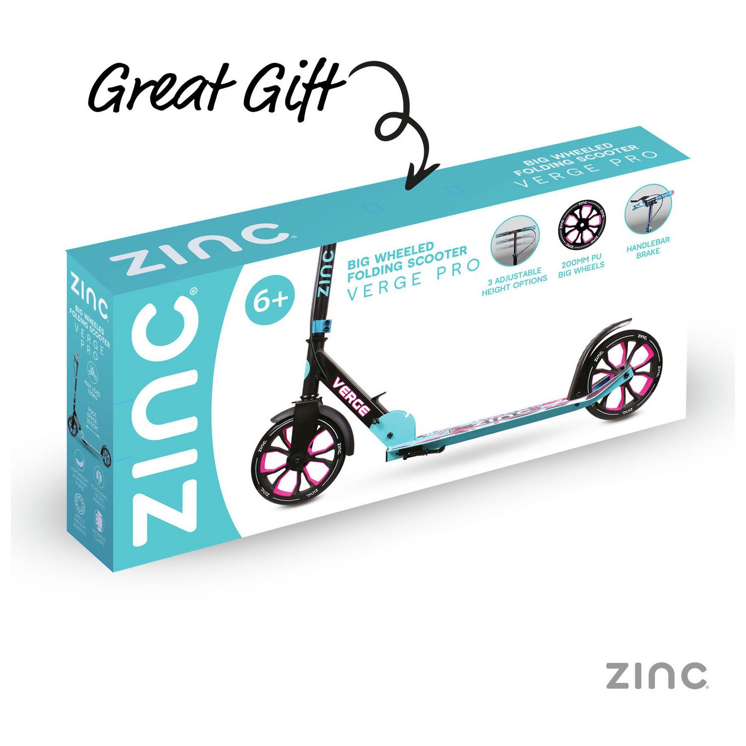 Zinc Verge Pro foldable big wheel scooter pink and blue - British product