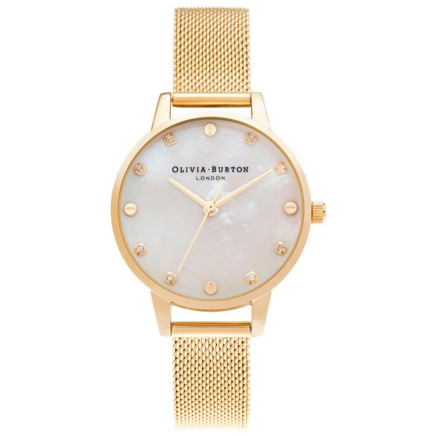 Olivia Burton Classics white and gold mesh watch - British product