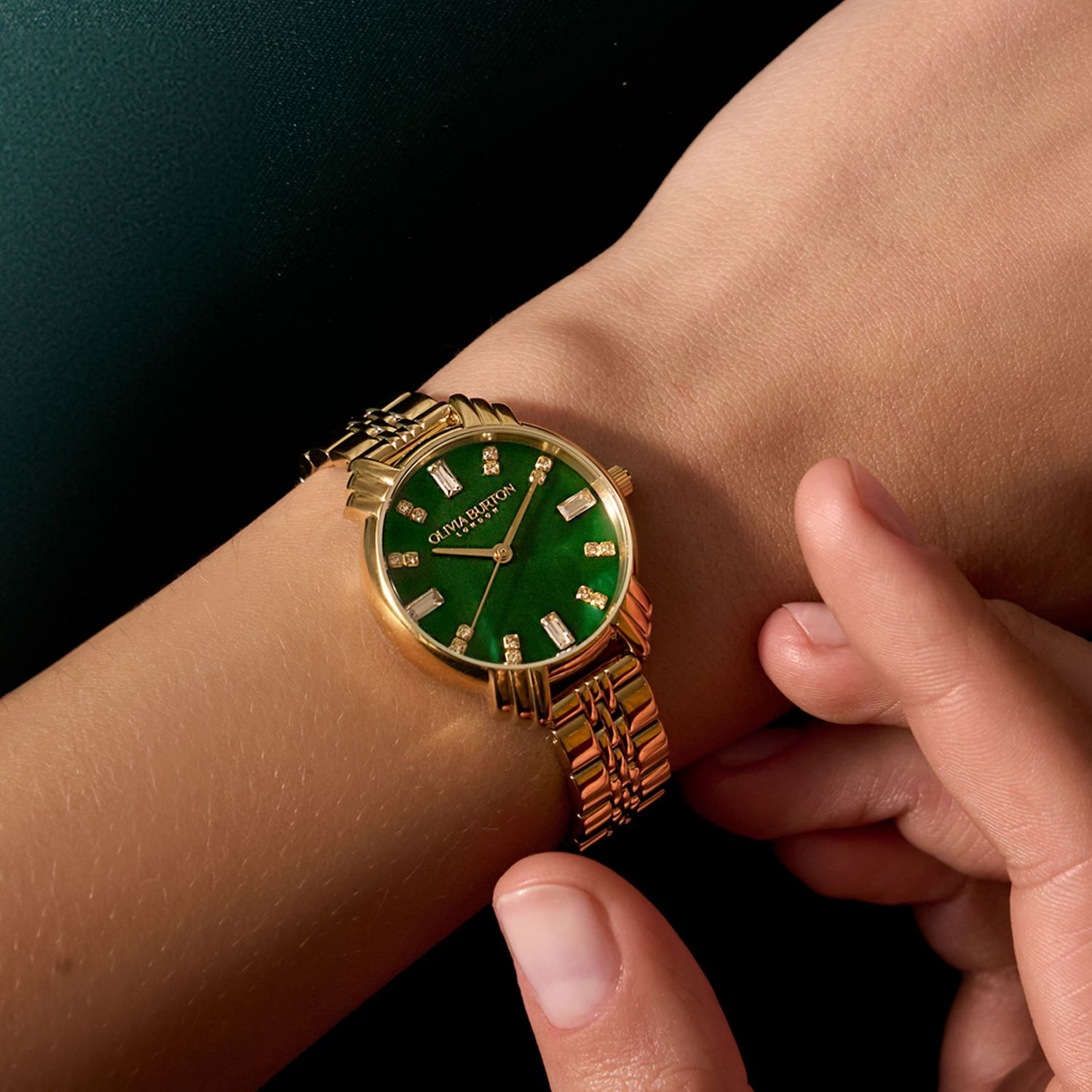 Olivia Burton Art Deco emerald gold watch, UK version