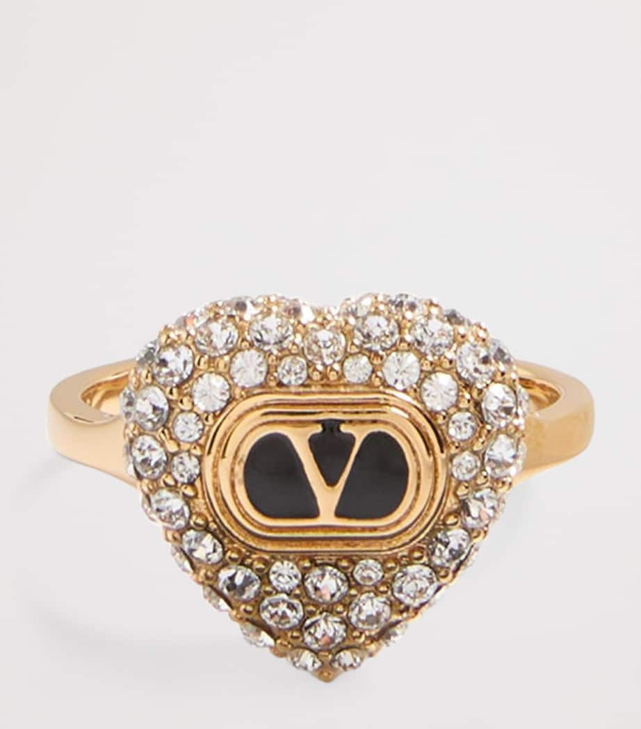 Valentino Garavani crystal heart ring gold-tone Swarovski crystals - British product