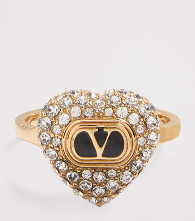 Valentino Garavani crystal heart ring gold-tone Swarovski crystals - British product