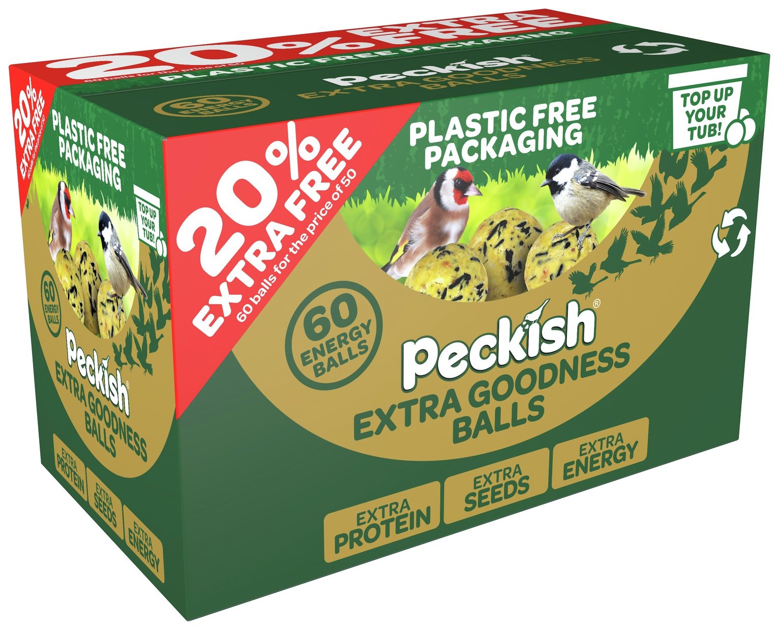 Peckish Extra Goodness Energy Balls 50 tub, imported from the UK
