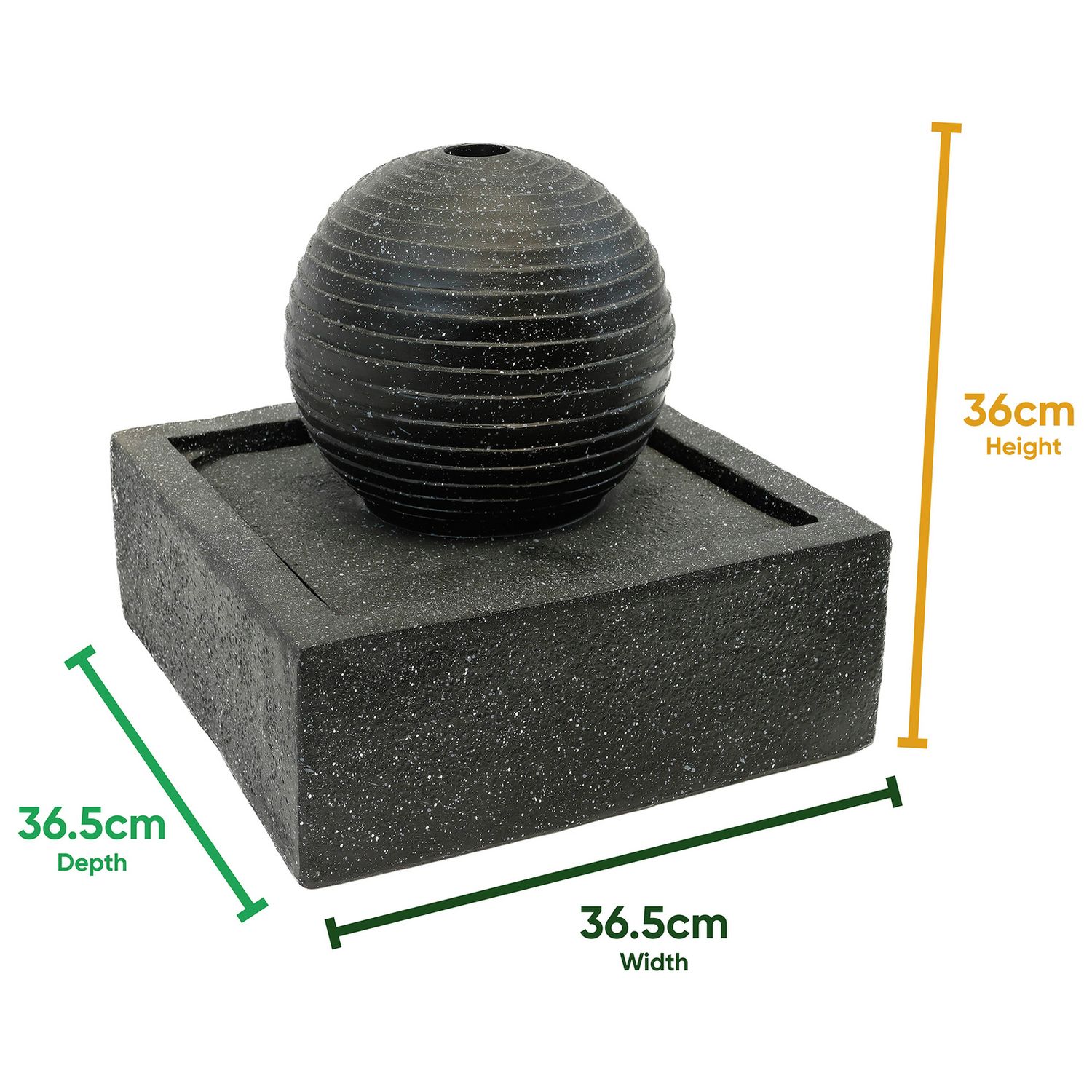Gardenwize solar water feature black ball 36.5cm square, UK version