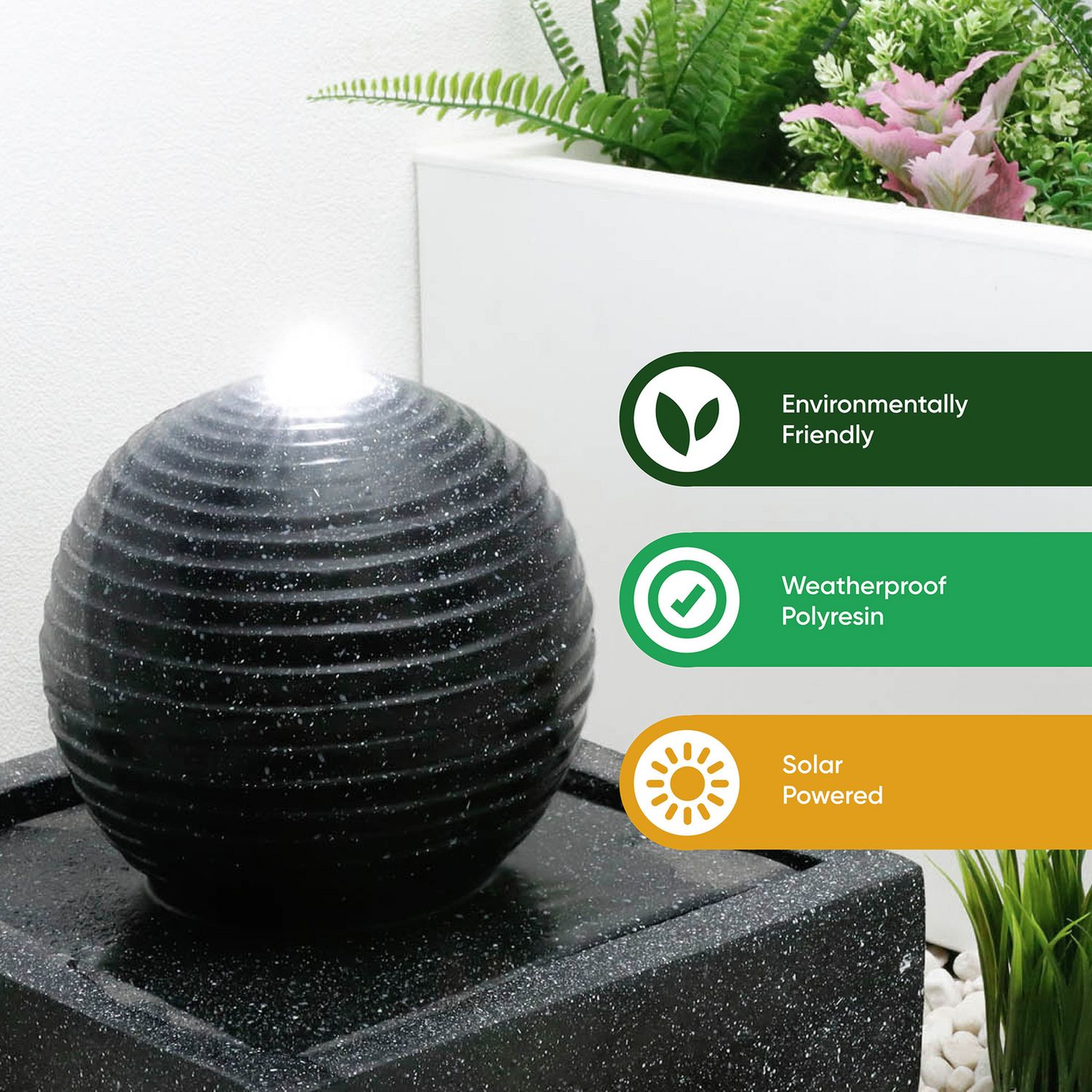 Gardenwize solar water feature black ball 36.5cm square, UK version