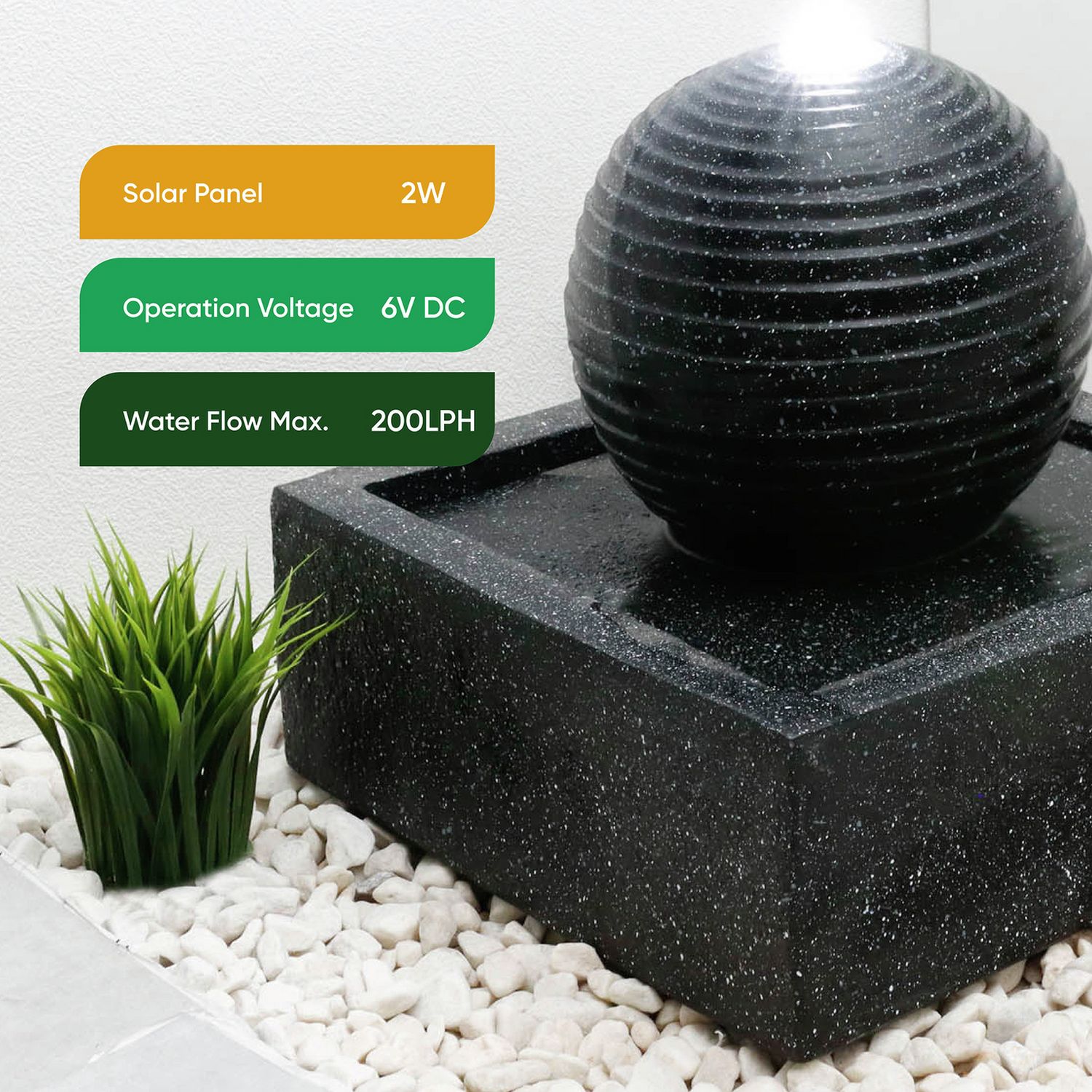 Gardenwize solar water feature black ball 36.5cm square, UK version