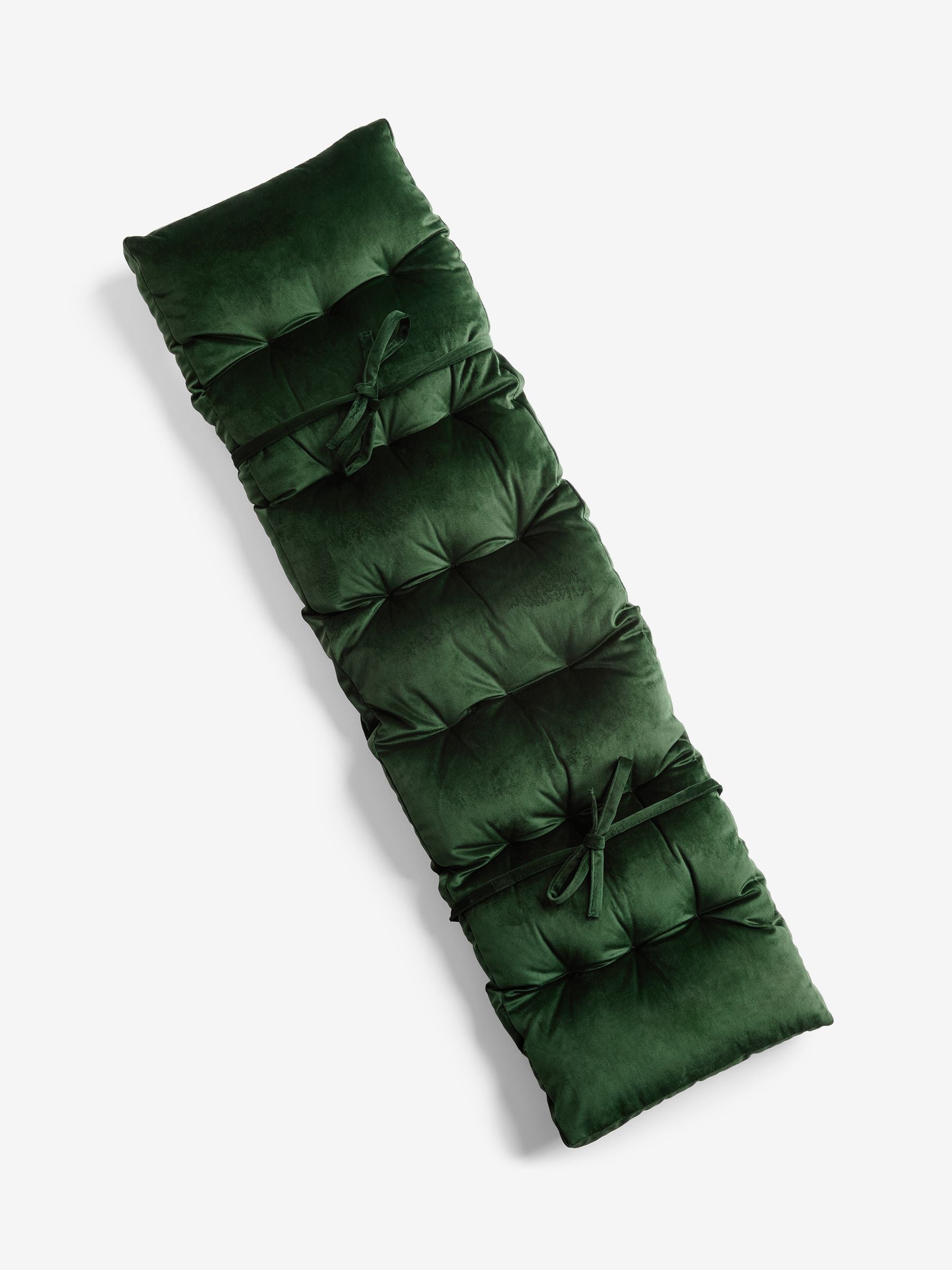 Olive Green Velvet Bench Cushion with Tie Fastening, imported from the UK