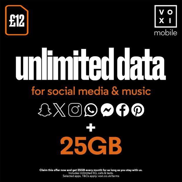 VOXI 25GB 30 day pay as you go SIM card, UK version