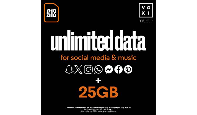 VOXI 25GB 30 day pay as you go SIM card, UK version
