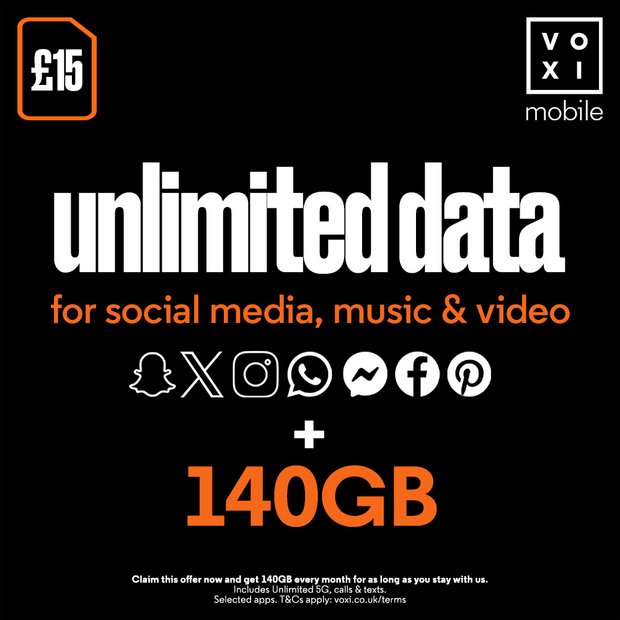 VOXI 140GB 30 Day Pay As You Go SIM (British brand)