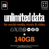 VOXI 140GB 30 Day Pay As You Go SIM Card