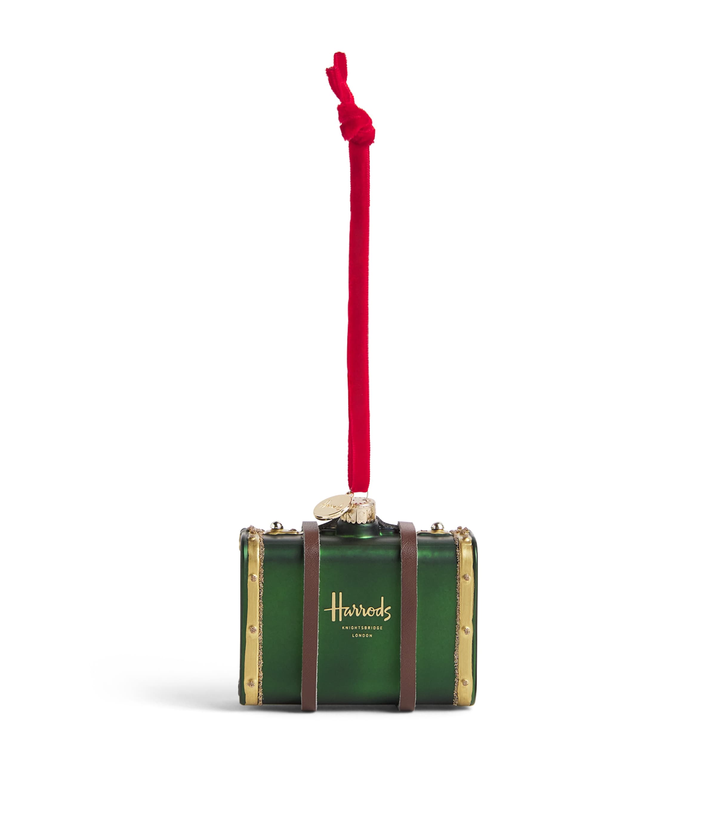 Harrods handcrafted glass suitcase tree decoration (British brand)