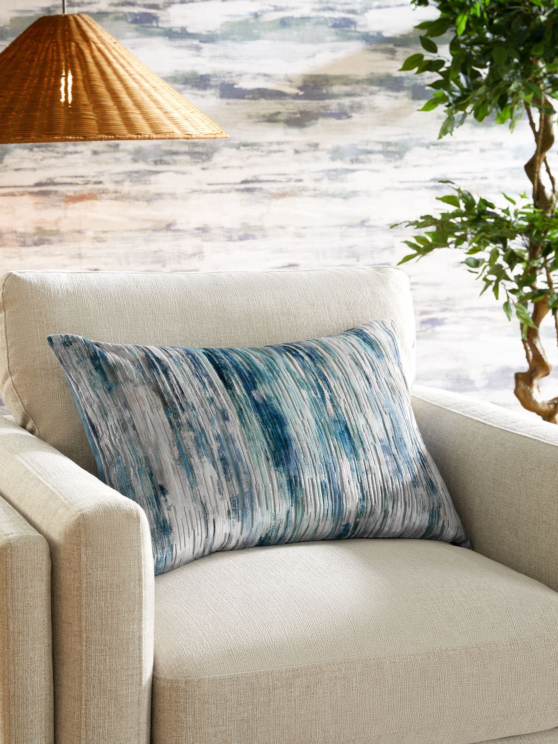 Blue haze velvet stripe cushion 40x59cm - British product