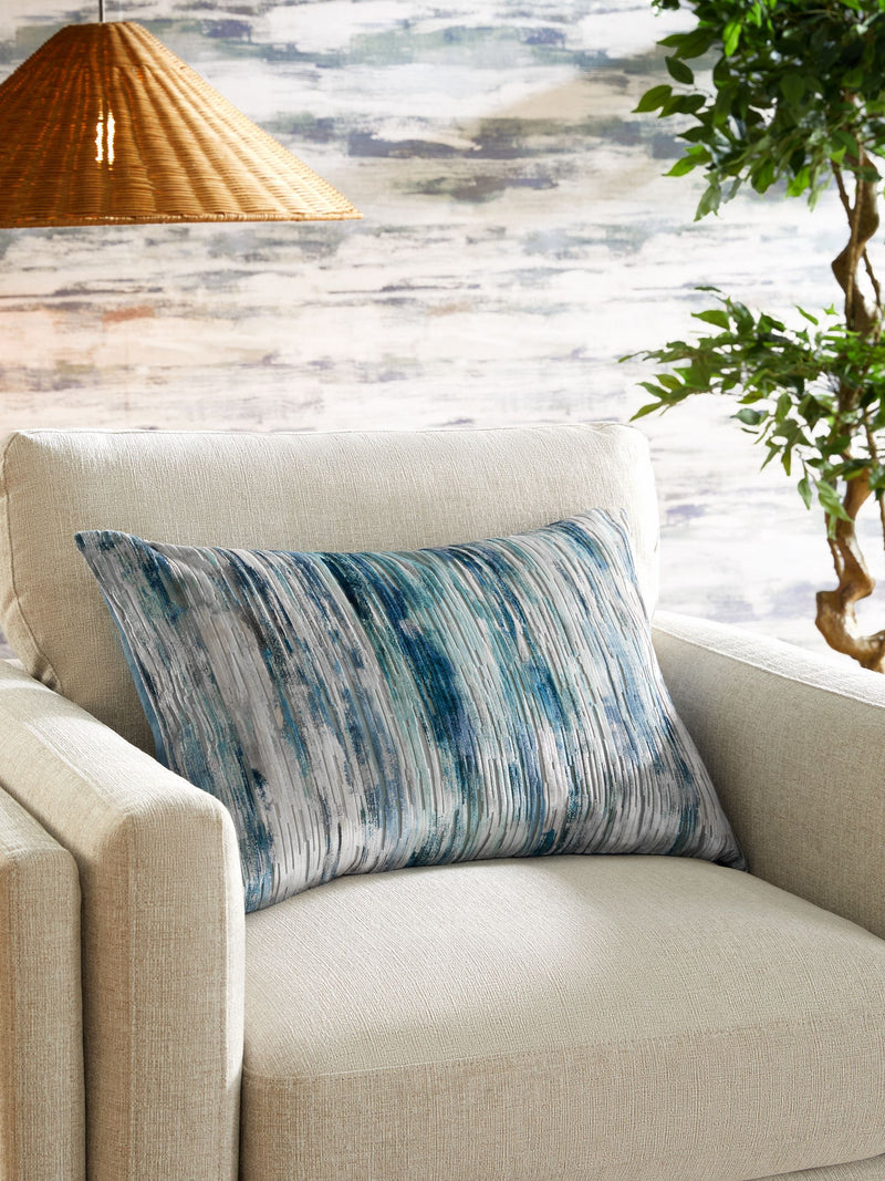 Blue haze velvet stripe cushion 40x59cm - British product
