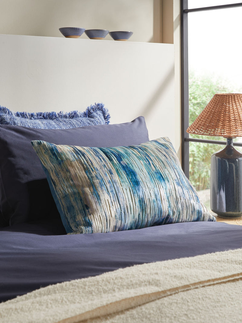 Blue haze velvet stripe cushion 40x59cm - British product
