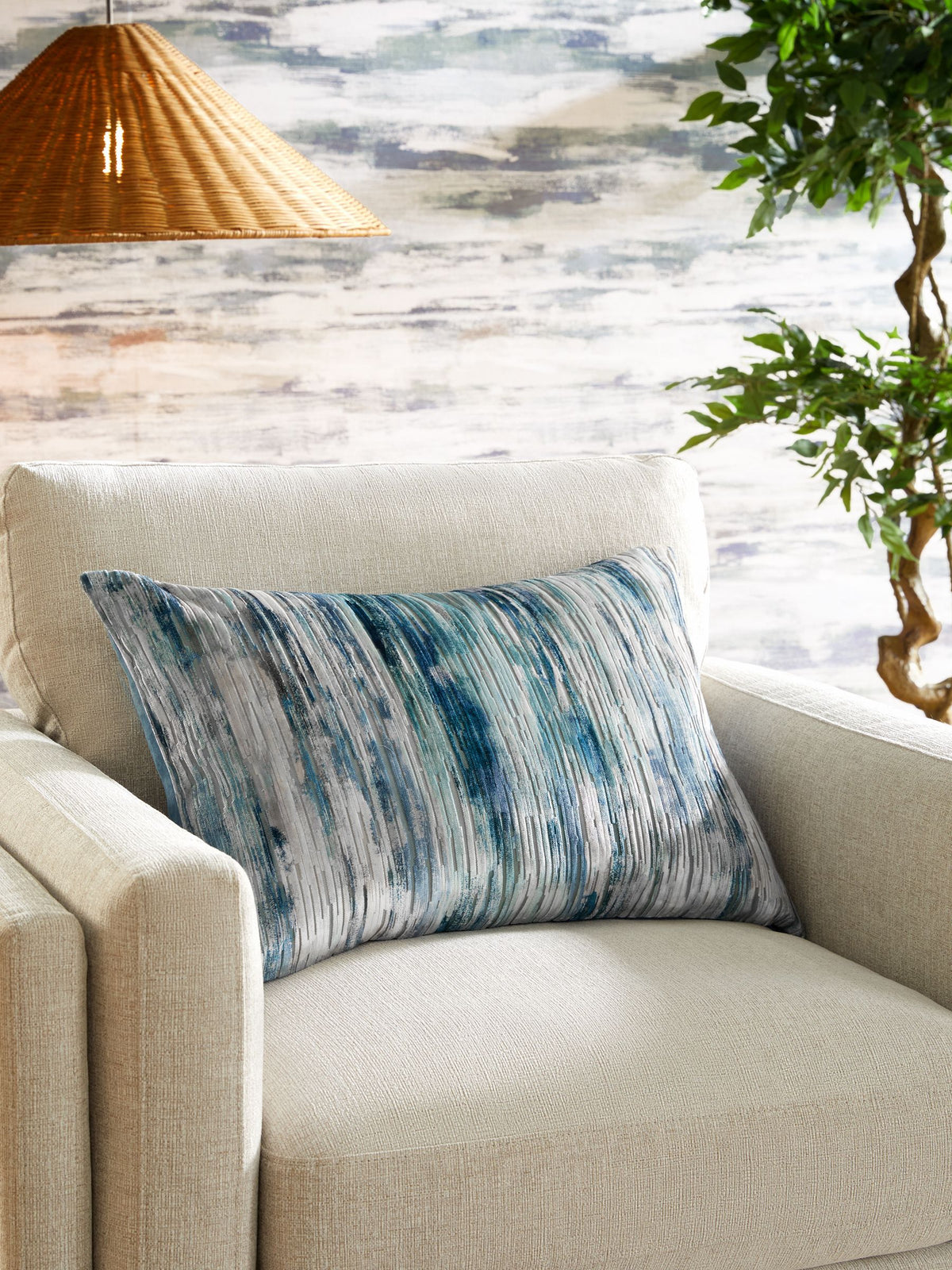 Blue haze velvet stripe cushion 40x59cm - British product