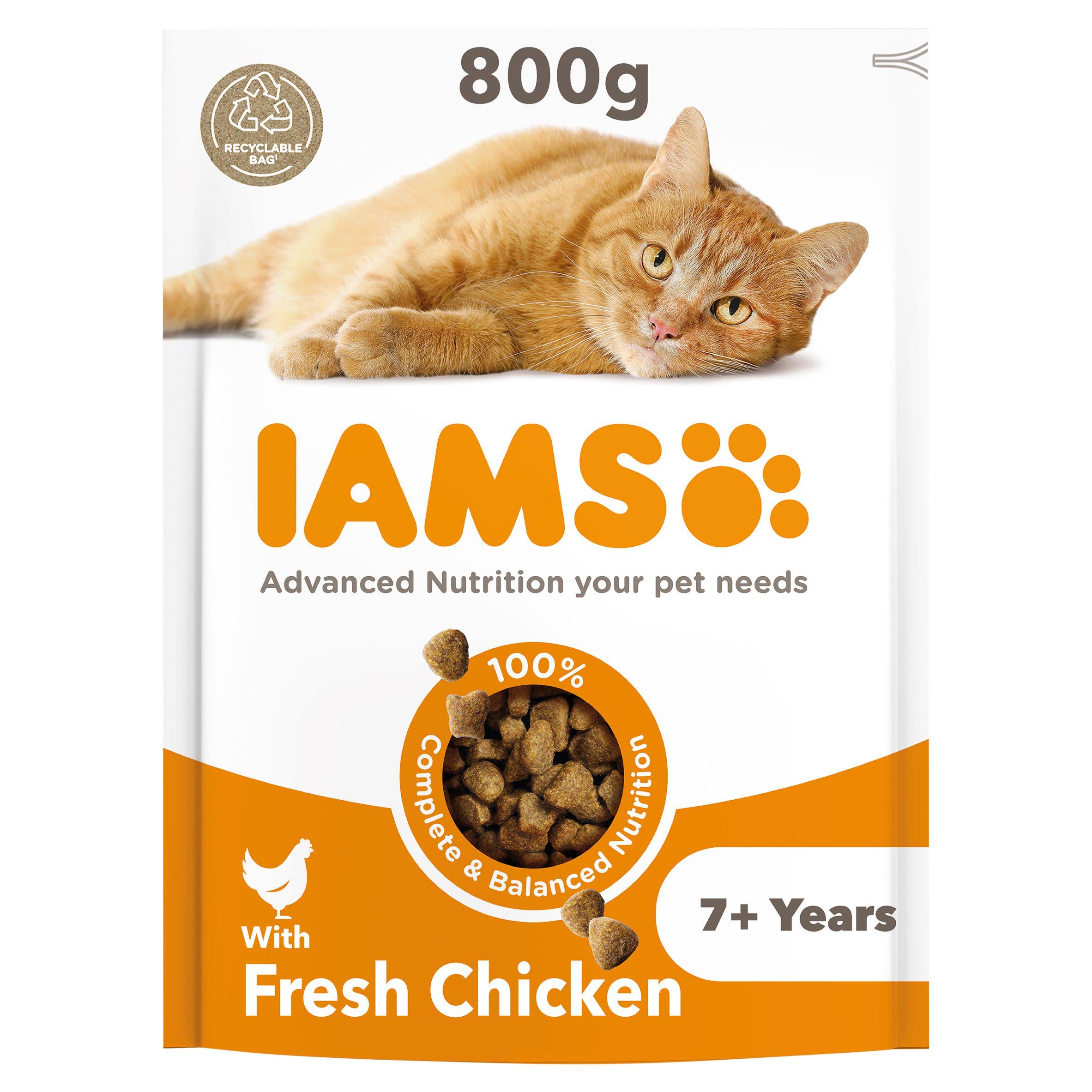 IAMS for Vitality Senior Cat Food With Fresh Chicken 800g Luxury cat food Sainsburys   