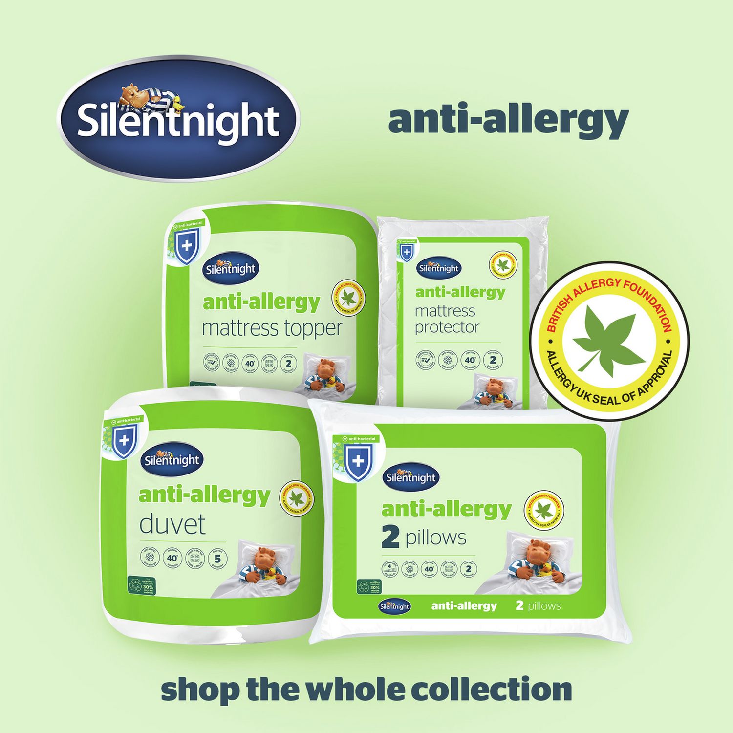 Silentnight Anti-Allergy Medium Soft Pillow 2 Pack (British brand)