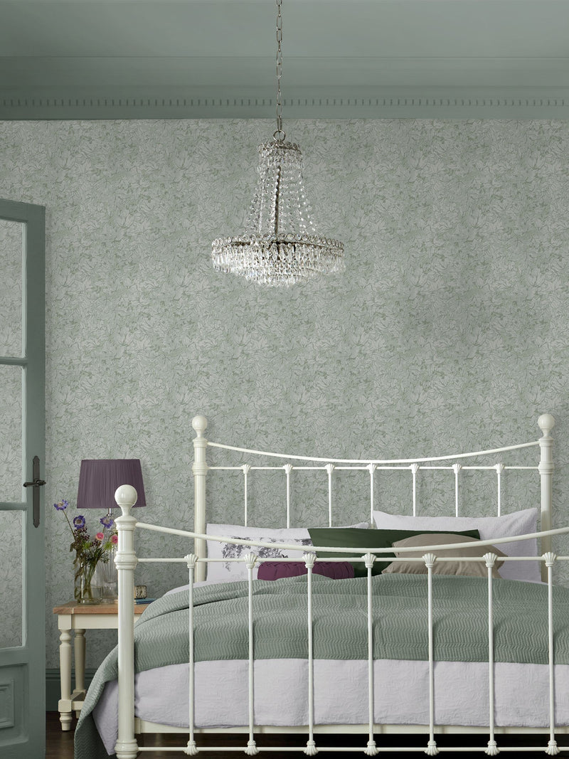 عينة ورق حائط Laura Ashley Mineral Green Corrina Leaf بحجم A4 - منتج بريطاني