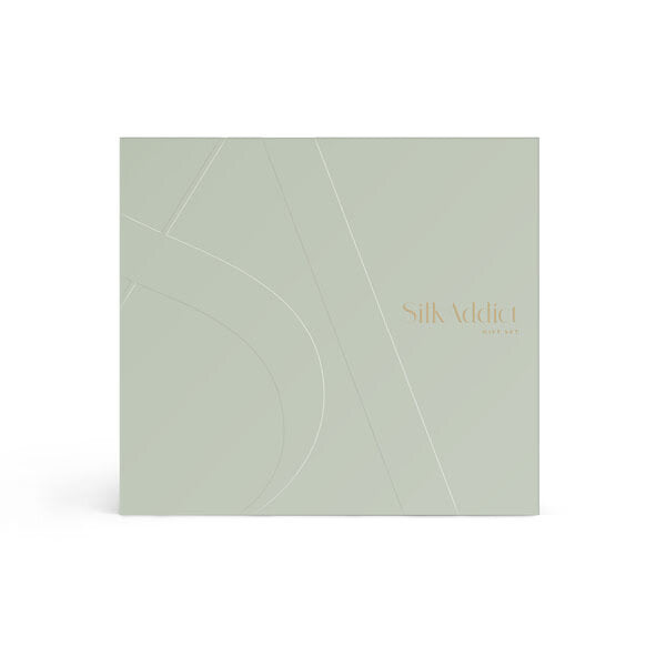 Silk Addict mulberry silk gift set in olive green, UK version
