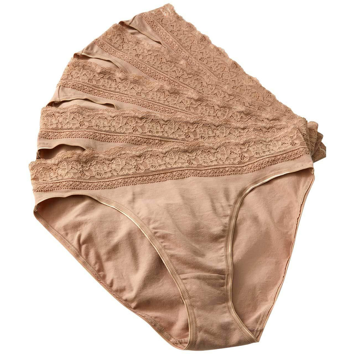 M&S Collection Cotton Lycra & Lace Knickers, 5 Pack, 12, Rose Quartz