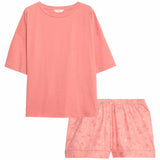 M&S Cotton Top With Woven Printed Bottom, Size 10, Bright Peach