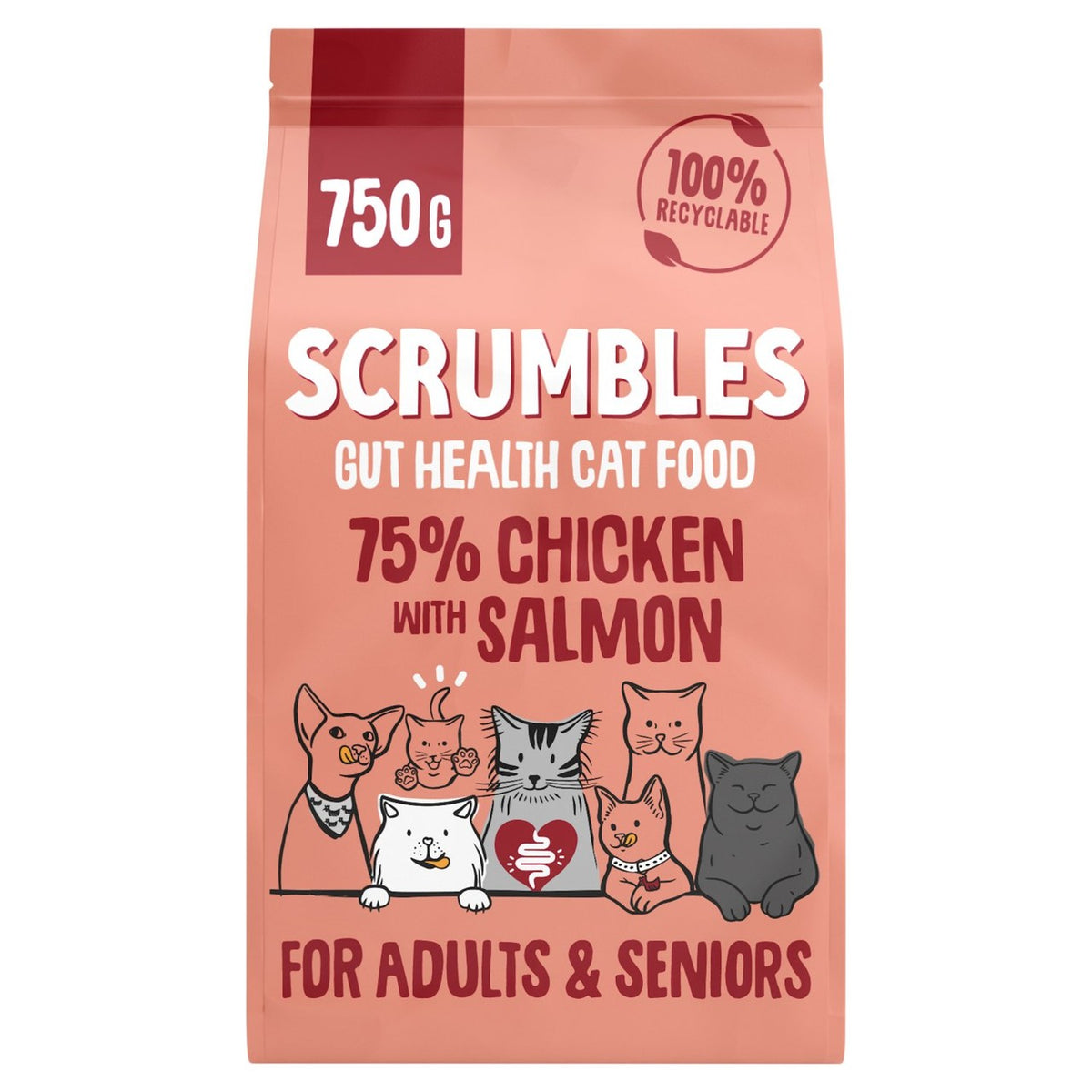 Scrumbles Adult & Seniors Dry Cat Food Chicken with Salmon   750g
