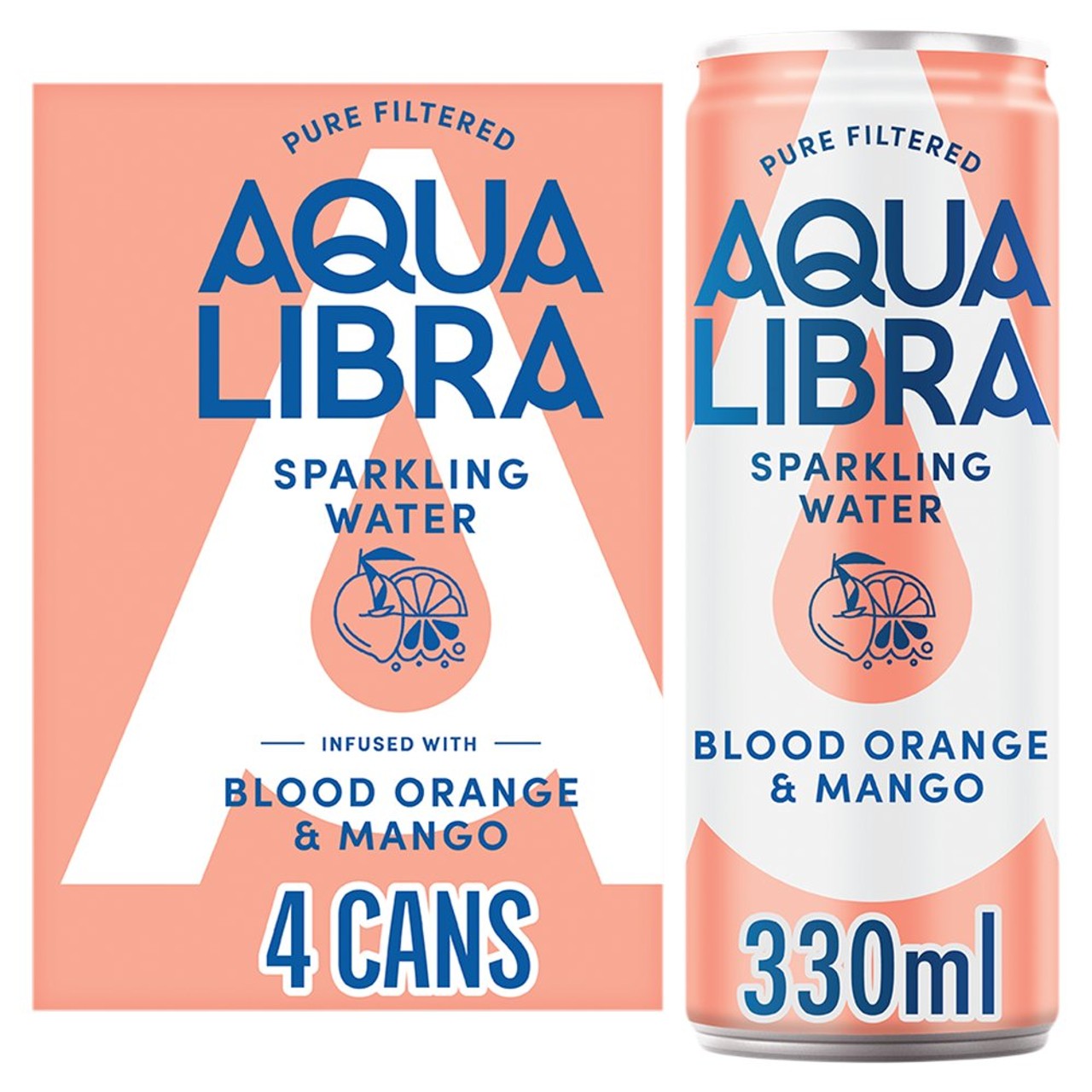 Aqua Libra Blood Orange & Mango Infused Sparkling Water 4 x 330ml