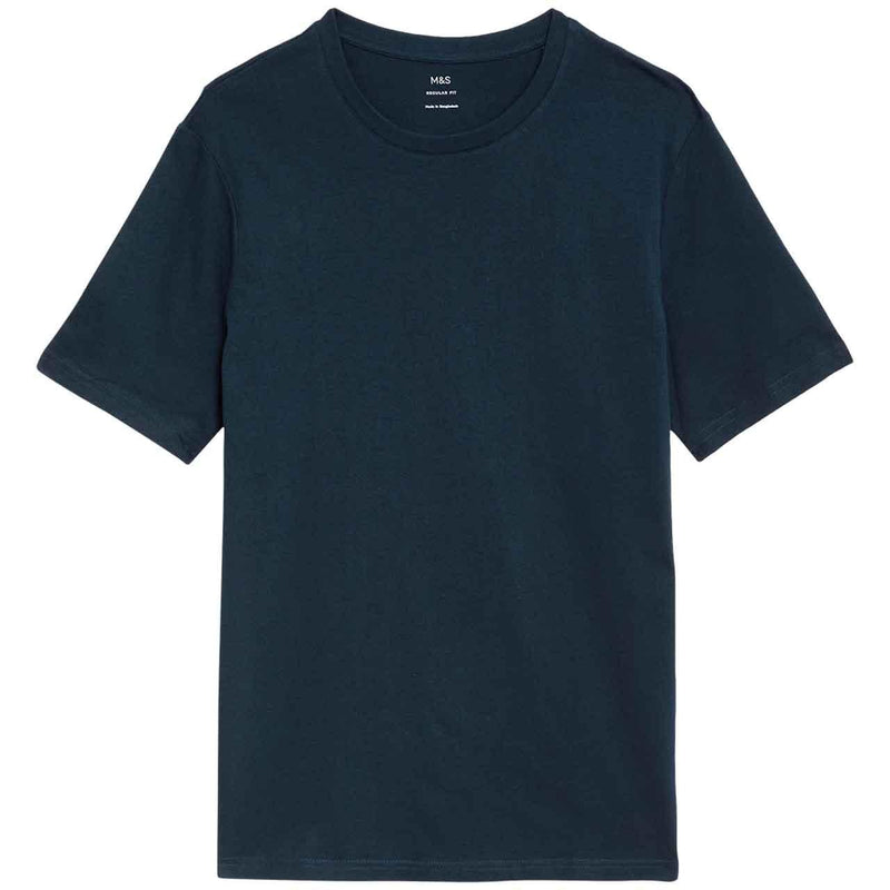 M&S Mens Regular Fit Pure Cotton Crew Neck T-Shirt, M, Navy