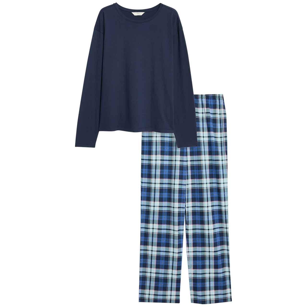 M&S Check Bottoms PJ Set, Extra Large, Navy