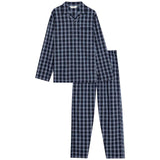 M&S Mens Pure Cotton Checked Pyjama, Set L , Navy