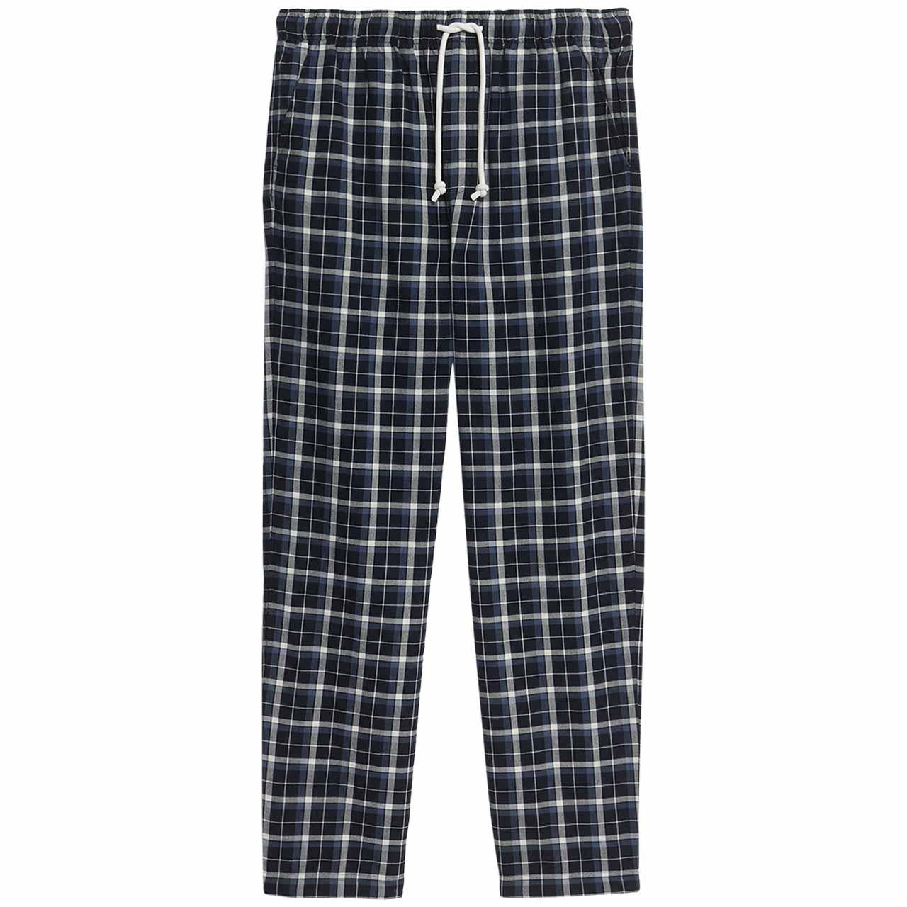 M&S Mens Pure Cotton Checked Loungewear Bottoms XL Navy
