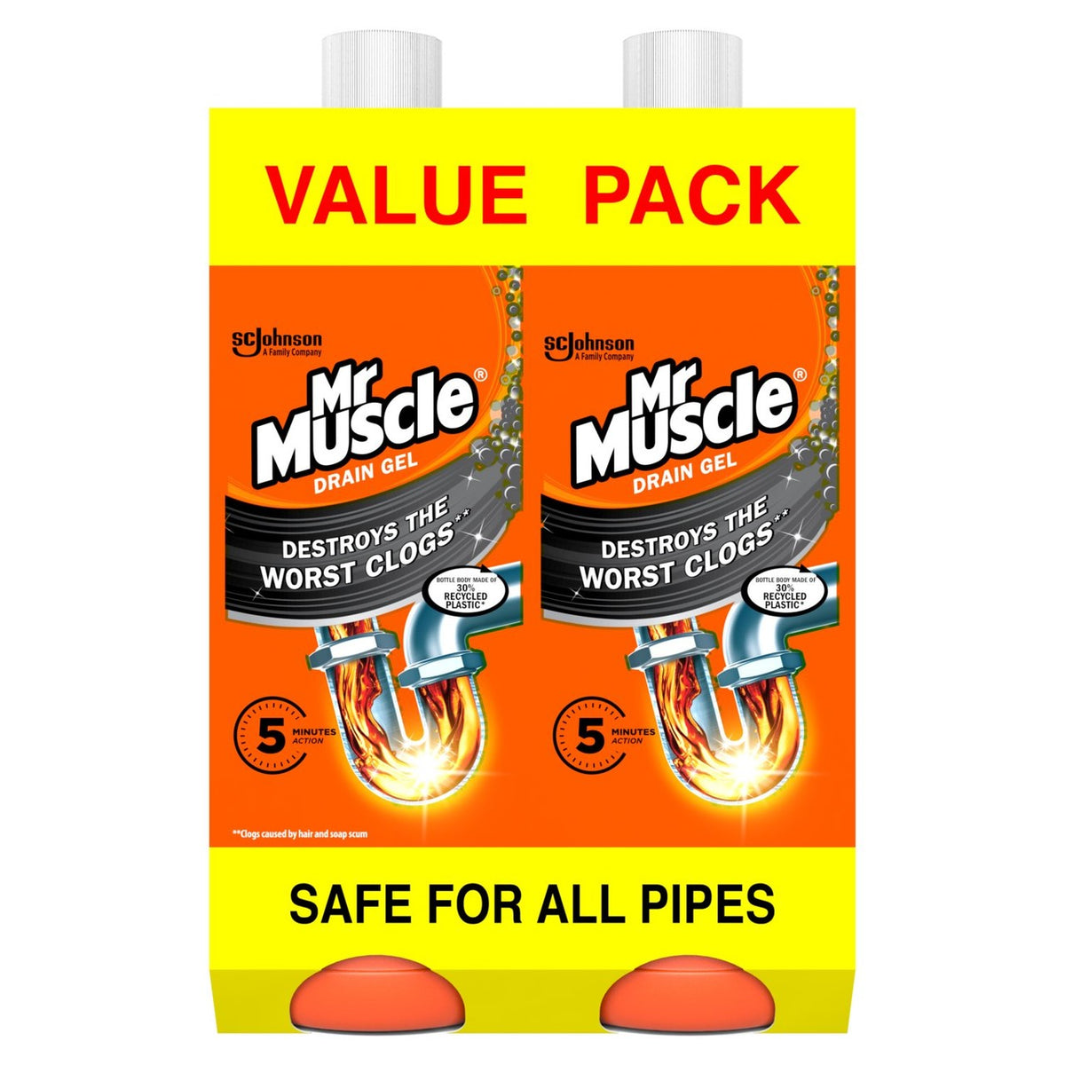 Mr Muscle Power Gel Drain & Sink Unblocker Twin Pack   2 x 1L