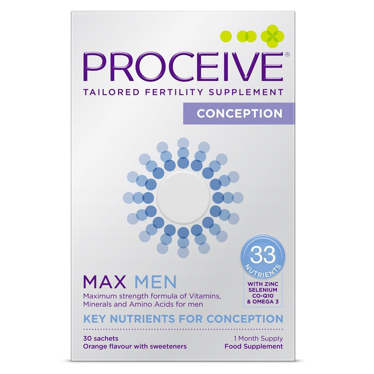 Proceive men's fertility supplement max orange sachets 30 sachets, imported from the UK