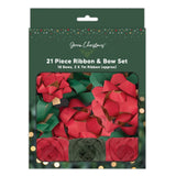 Red & Green Christmas Bows & Raffia Ribbons Set
