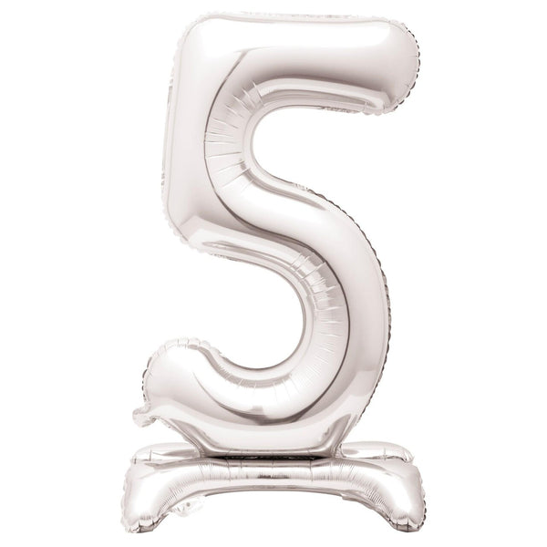 Silver Foil Number 5 Standing Balloon 2.5 ft