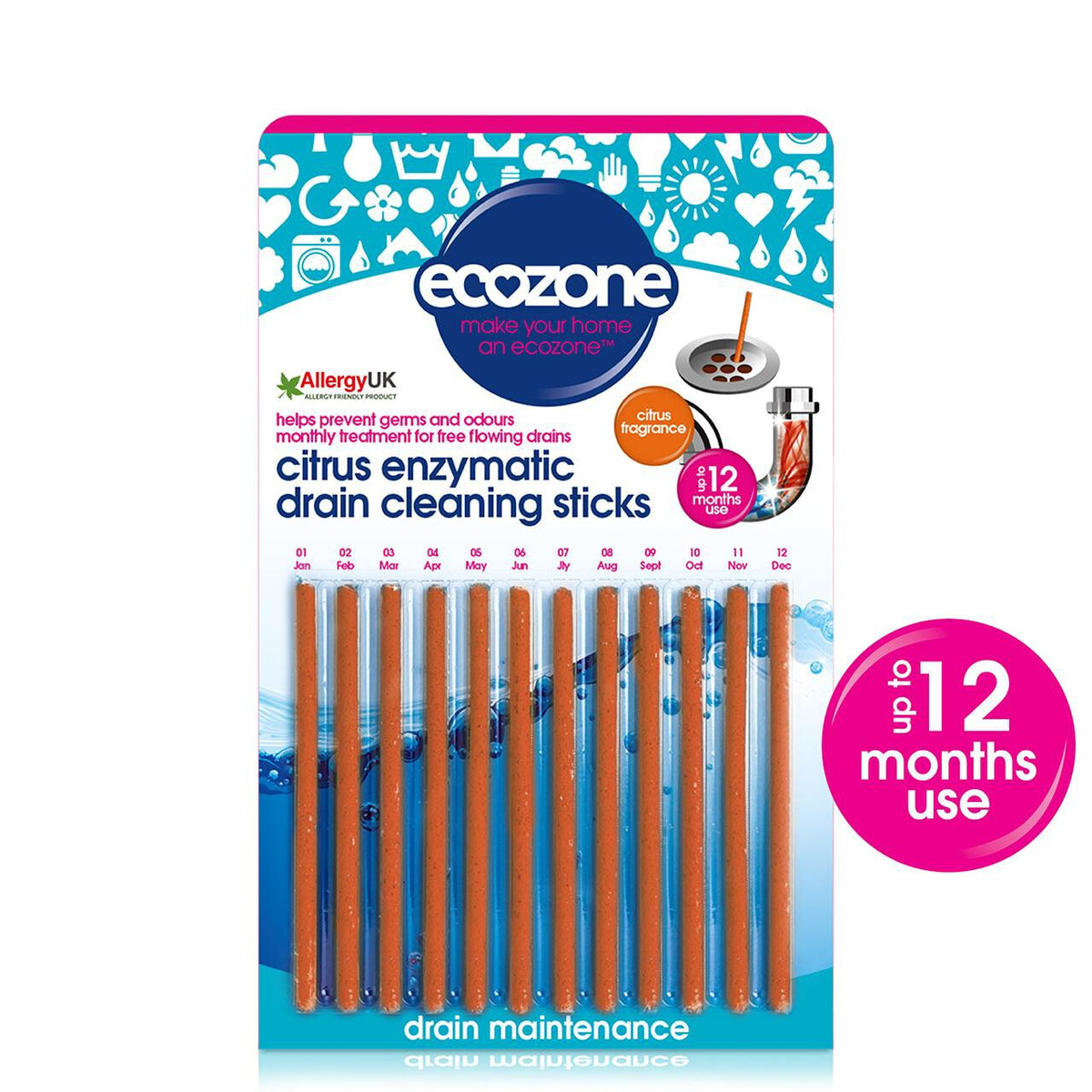 Ecozone Enzymatic Drain Cleaning Sticks - Citrus   25g