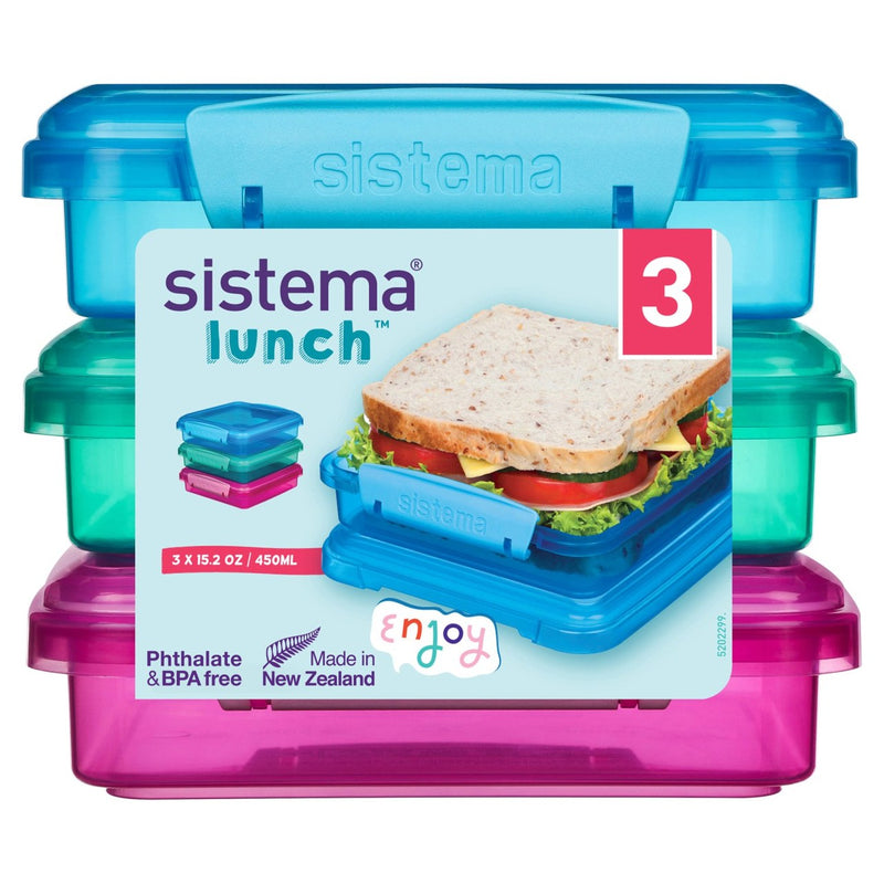 Sistema Sandwich Boxes Assorted Colours 3 per pack